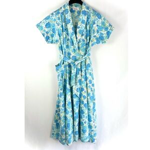 Vintage 40’s 50’s Evelyn Pearson Maxi Floral Belted Wrap Dress - Blue - S/M